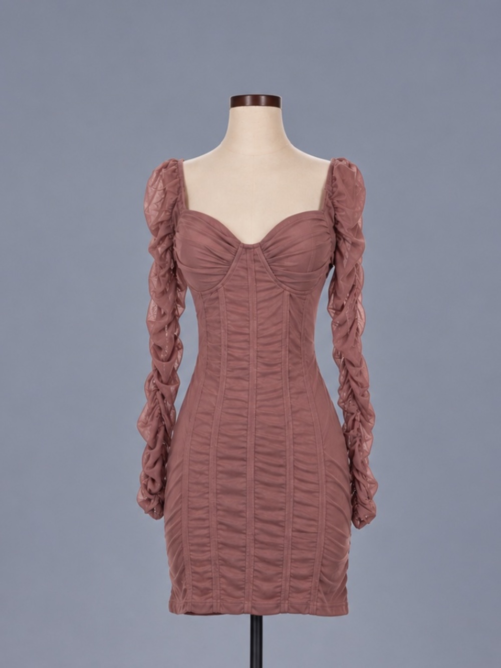 Haute Monde Mauve Ruched Corset Mini Dress – S